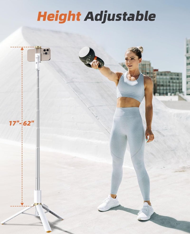 Vimose 62" Phone Tripod & Selfie Stick, Tripod for iPhone with Remote, All-in-1 Cell Phone Stand, Portable, Lightweight Extendable for Selfies Video Recording Vlog, Compatible with iPhone Android - White - Image 2